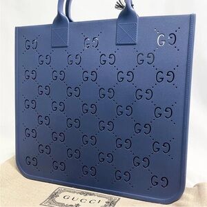 Gucci Navy Perforated GG Tote